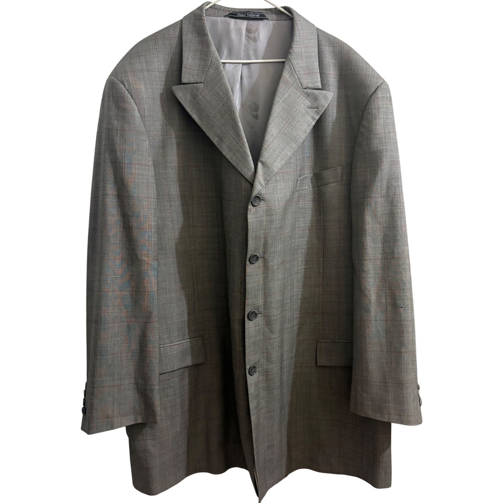 Steve Harvey Collection Grey Glen Plaid 100% Wool 4 Button Suit 52L 42W Mens